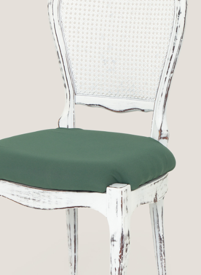 Silla vintage decapada blanca asiento verde