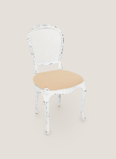 Silla vintage decapada blanca asiento topo