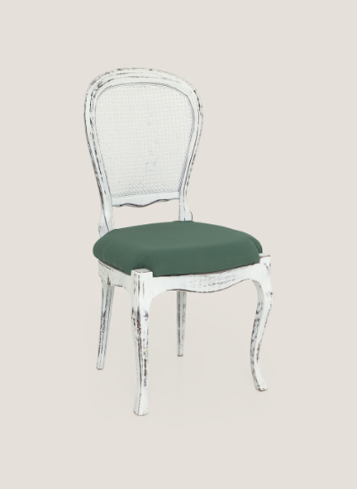 Silla vintage decapada blanca asiento verde