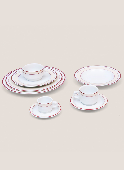 Vajilla banda burdeos-beige