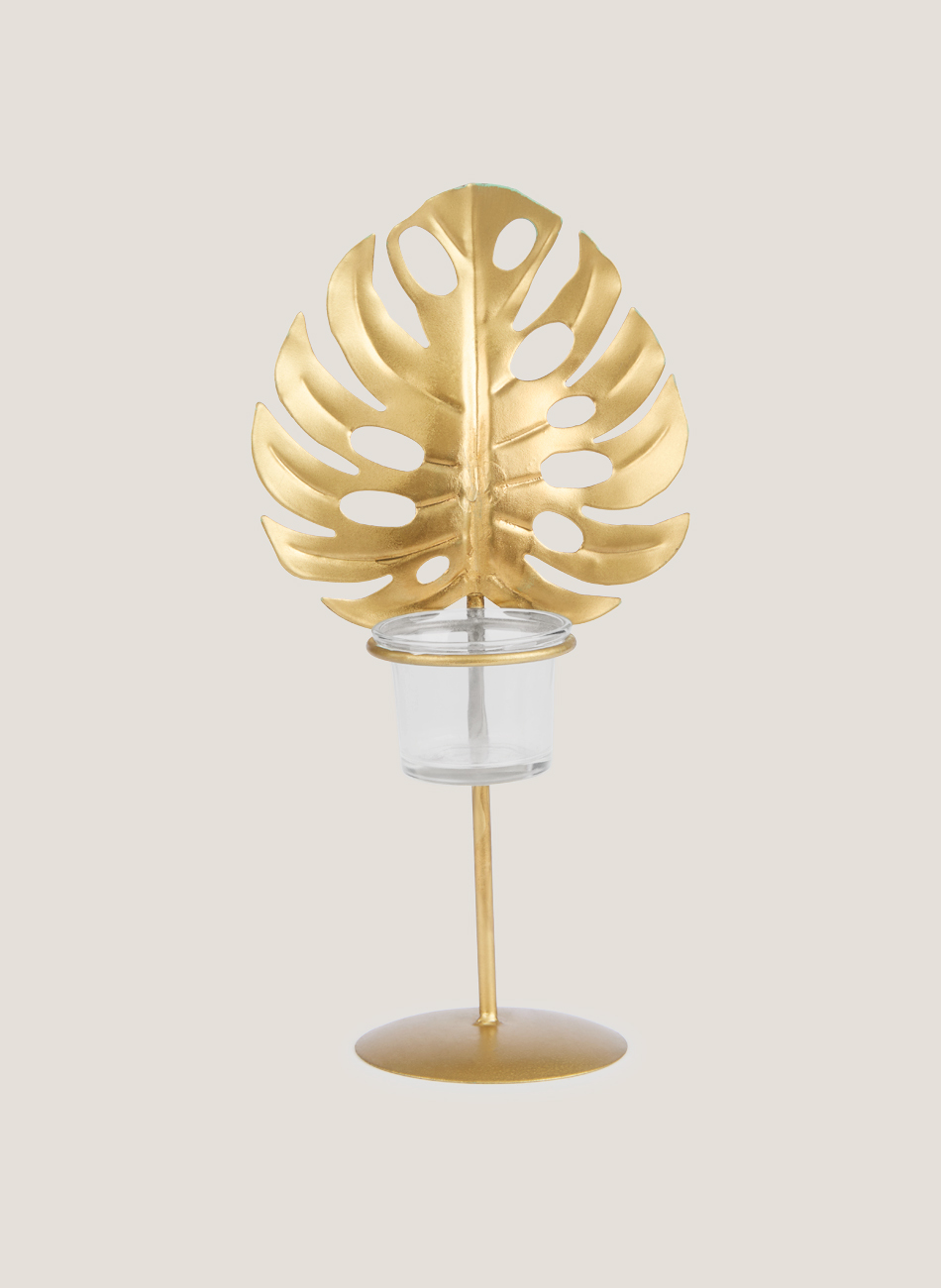 Candelabro hoja dorado