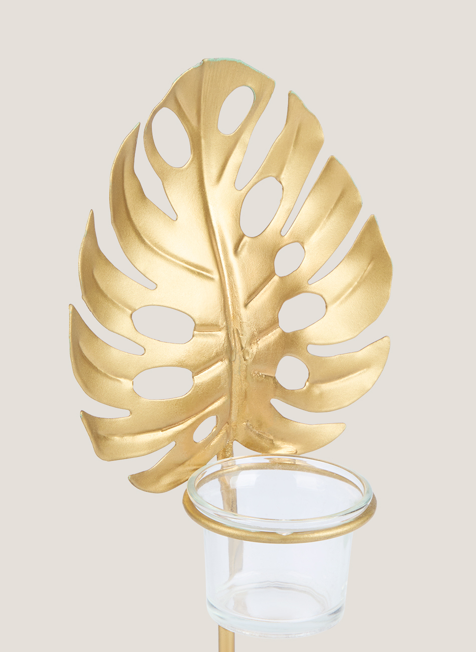 Candelabro hoja dorado