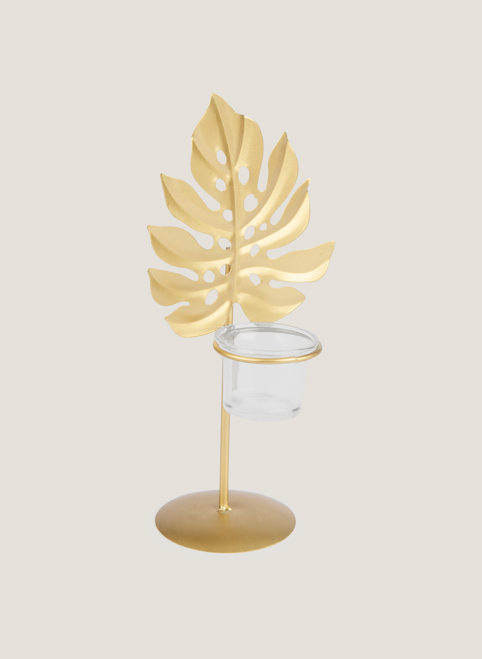 Candelabro hoja dorado