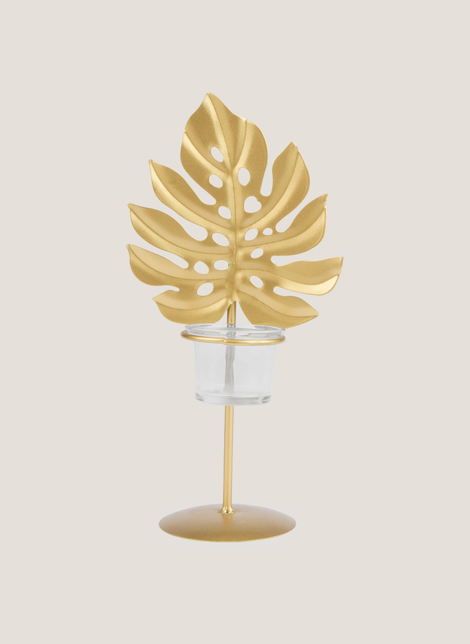 Candelabro hoja dorado