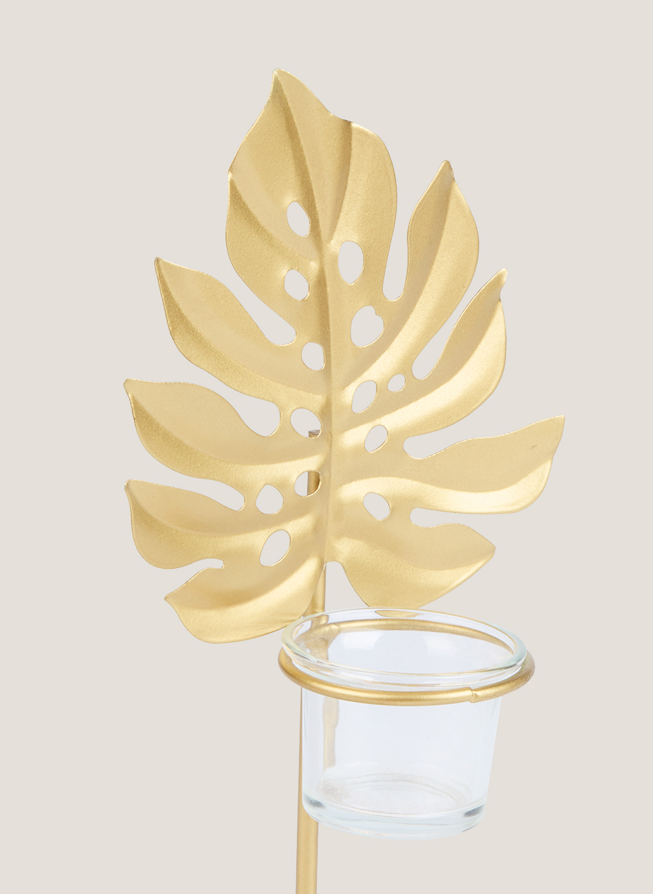 Candelabro hoja dorado