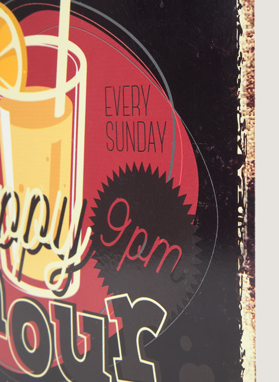 Letrero metálico happy hour