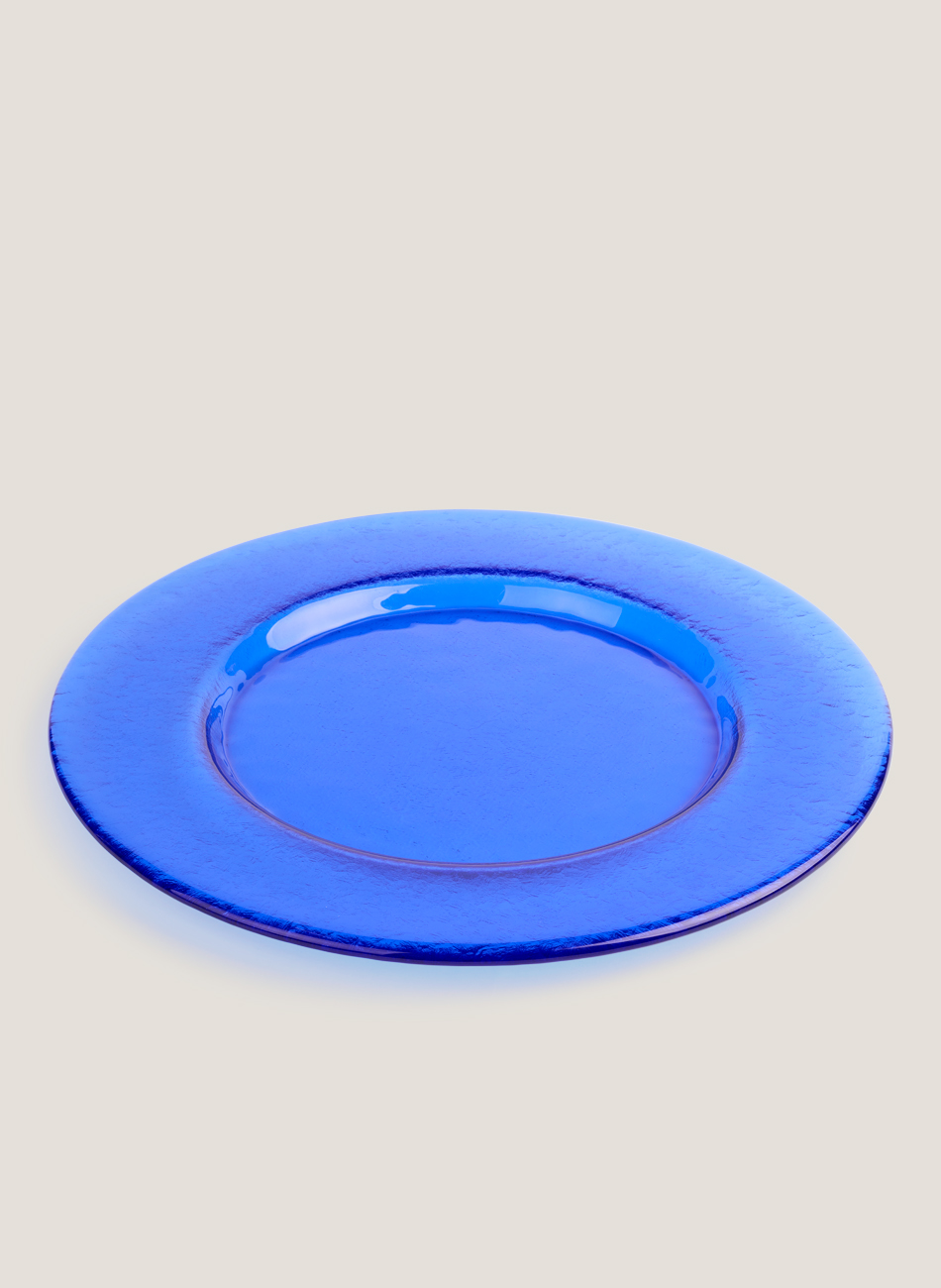 Plato cristal redondo azul
