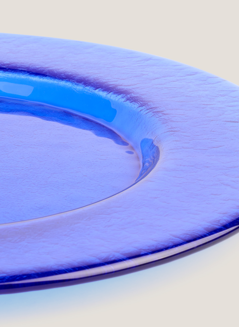Plato cristal redondo azul